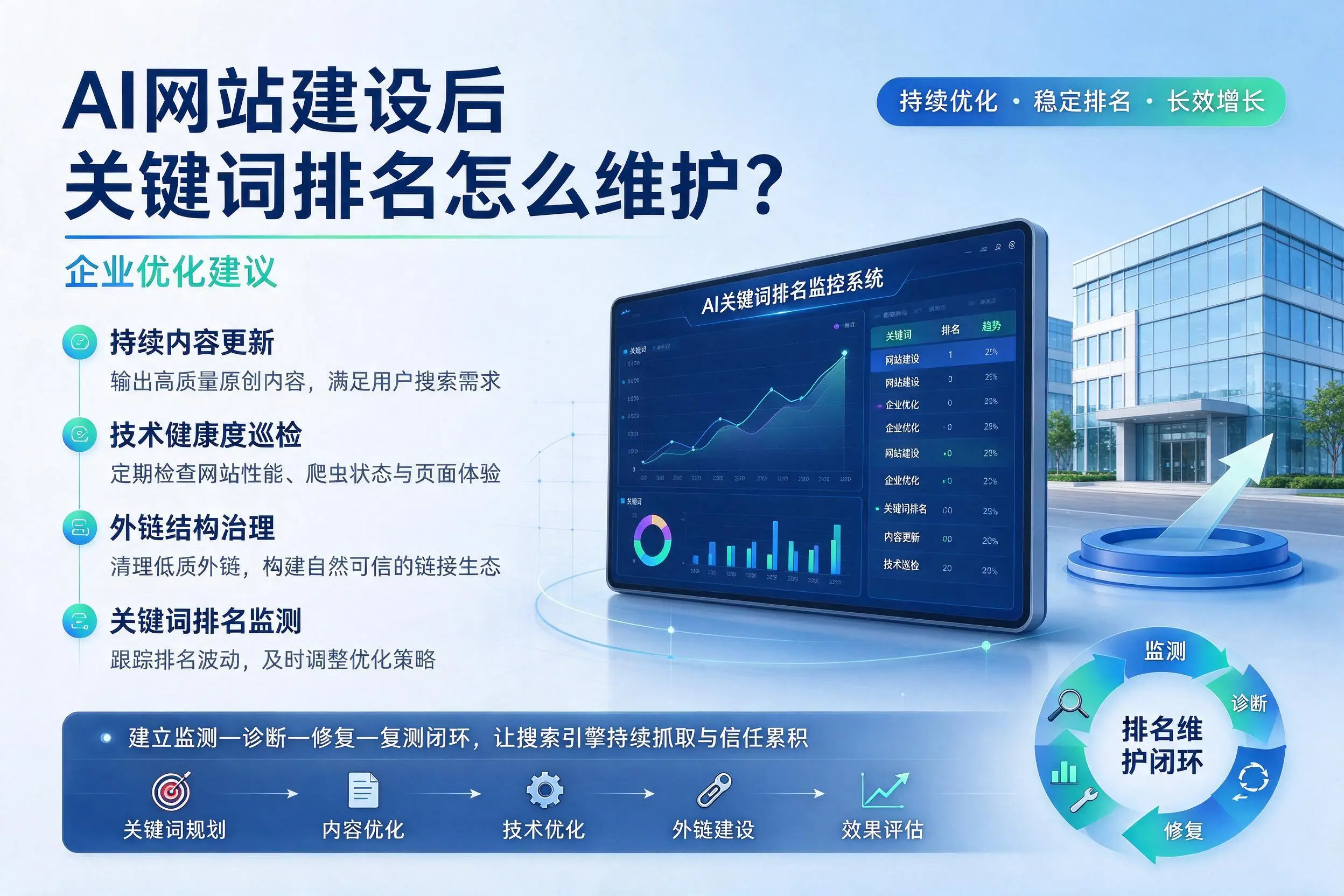 AI网站建设后关键词排名怎么维护？平凉企业优化建议